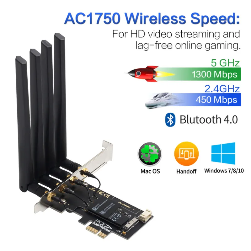 1750Mbps BCM94360CD PCIe masaüstü Wifi kartı 802.11ac Bluetooth 4.0 Bcm94360 kablosuz adaptör MacOS Hackintosh için masaüstü PC