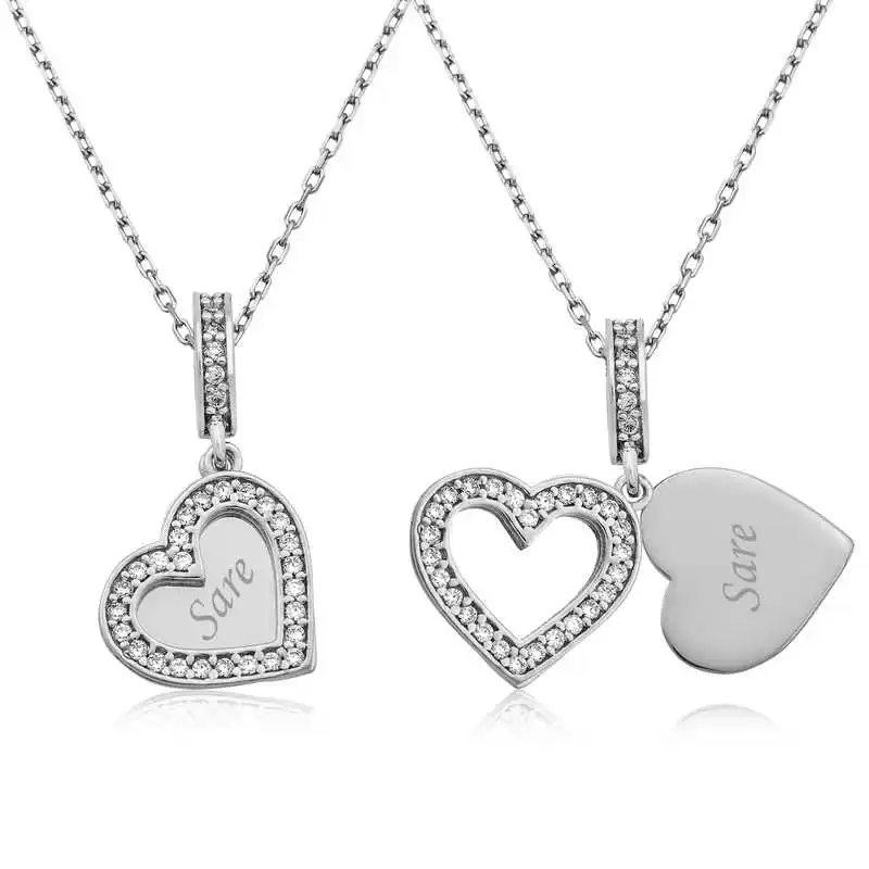 Silver The Written In My Heart Necklace Stone 925 Sterling Women Fine Jewelry Wedding Party Birthday Gift - Box  - Pendant - Chain Choker - Female - Ladies - Fashion