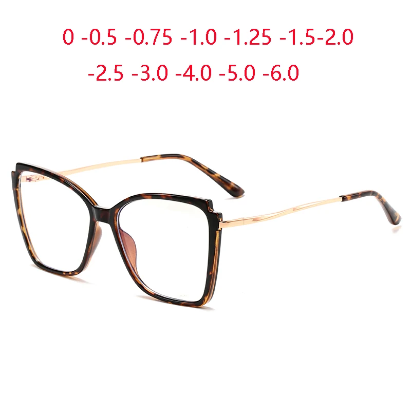 

Leopard Frame Oversized Myopia Lens Prescription Spectacles Frame Women Cat Eye Short-sight Eyewear Diopter 0 -0.5 -0.75 To -6.0