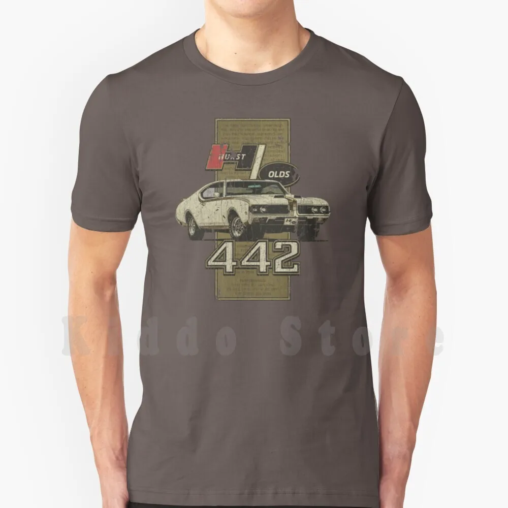 1969 Hurst-Olds 442 T Shirt Print For Men Cotton New Cool Tee Oldsmobile 442 Cutlass Muscle Car Checkered Flag V8 Classic Cars