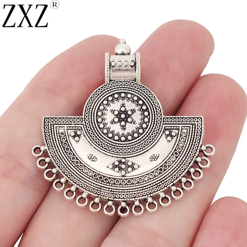 ZXZ 5pcs Tibetan Silver Boho Semicircle Half Circle Chandelier Connector Charms Pendants For Necklace Jewelry Making Findings