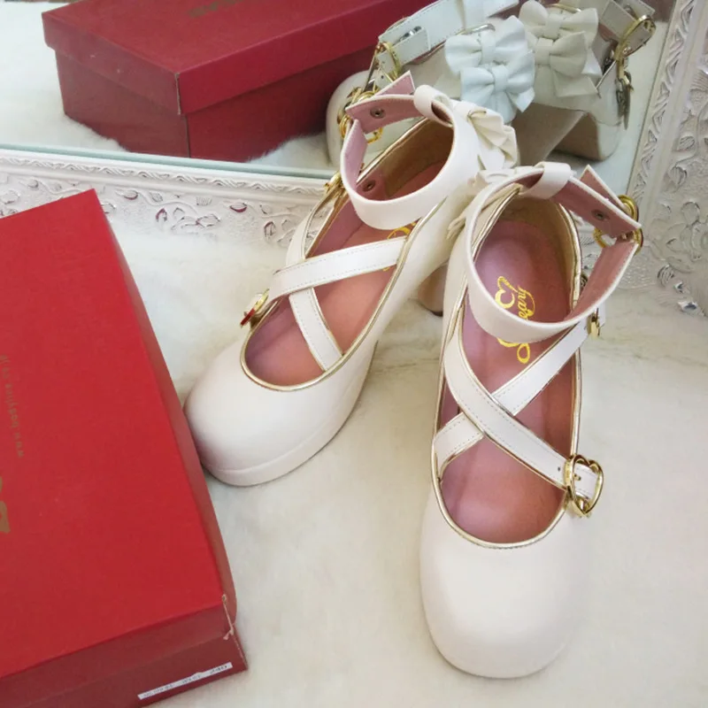 2023 nuovo Design blu bianco rosso neve bianco scarpe Lolita per donna ragazze studenti scarpe in pelle PU scarpe punta tonda