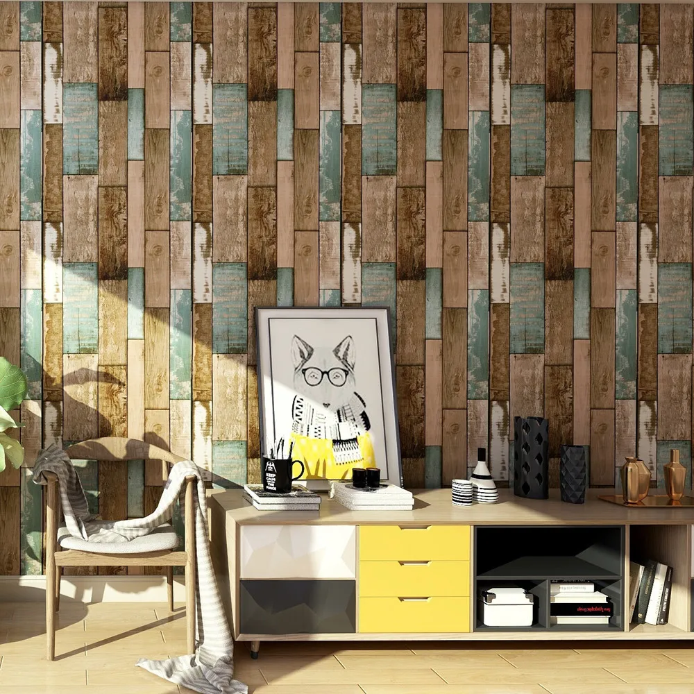 Reclaimed Wood Peel and Stick Wallpaper–Plank Multicolored Vintage Barnwood - Self Adhesive Backsplash,Vinyl Roll Contact Paper