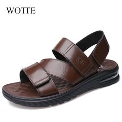 Men's Sandals Fashion Men Shoes Slip-On Genuine Leather Soft Non-slip Beach Summer Sandals Slippers Flats Flip Flop Сандалии