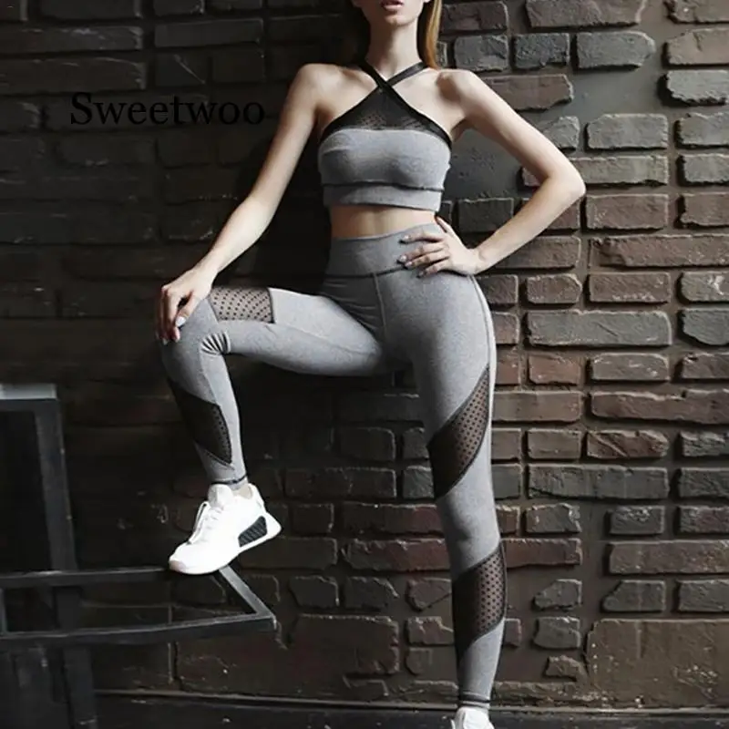 

Sports Sexy Mesh Fitness Yoga Suit Women Tracksuit 2020 Leggings Sports Bra Woman Sportswear Workout Gym Clothes Female Jogging