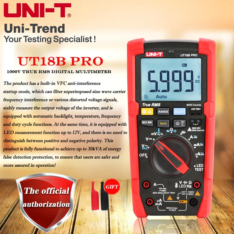 

UNI-T UT18B PRO High Reliability True RMS Digital Multimeter/VFC/LED Measurement/Mistaken Test Protection