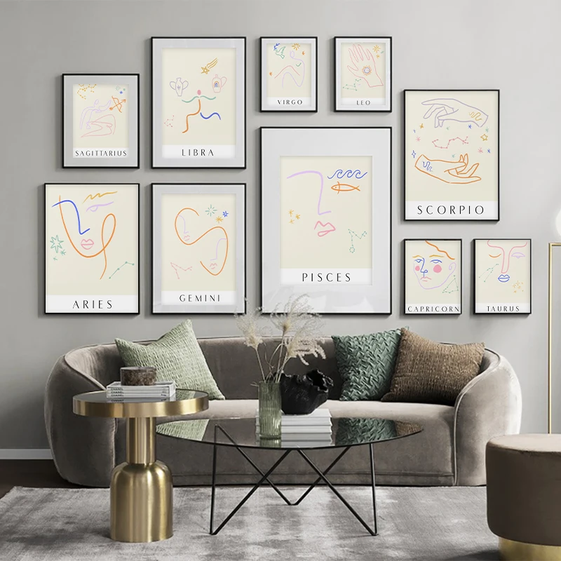 

Nordic Constellation Wall Art Pisces Zodiac Canvas Poster Print Astrology Sign Minimalist Painting Decoration Picture Home Decor