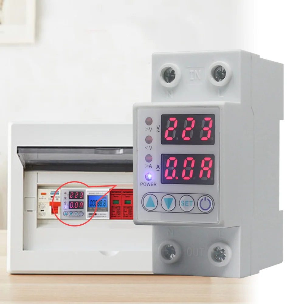 63A/40A 220 24v Din レール下の調整可能な AC 電圧計電流計電圧電流保護デバイス電圧サージプロテクター