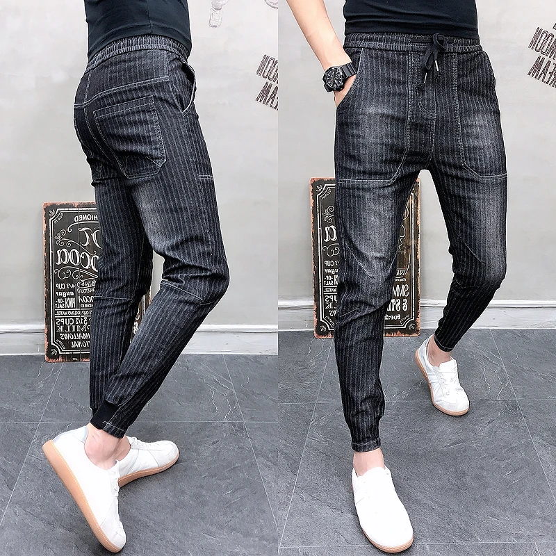 

Jeans Male Stripe Pants Casual Harem Pant Stripe Slim Fit Men Joggers Streetwear Pantalones Hombre Pants Men Brand Hot Sale