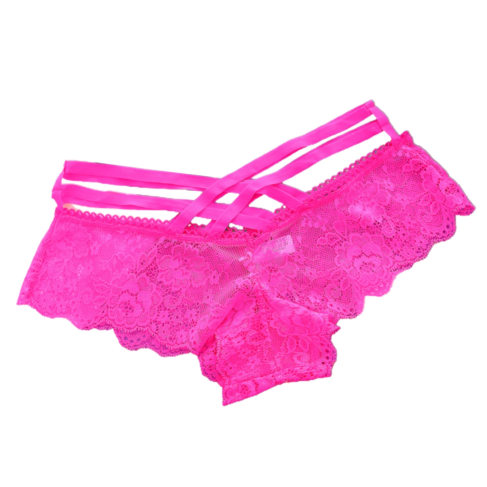 Ropa interior Sexy para mujer, bragas caladas de vendaje cruzado, calzoncillos elásticos de encaje, Tanga de talla grande