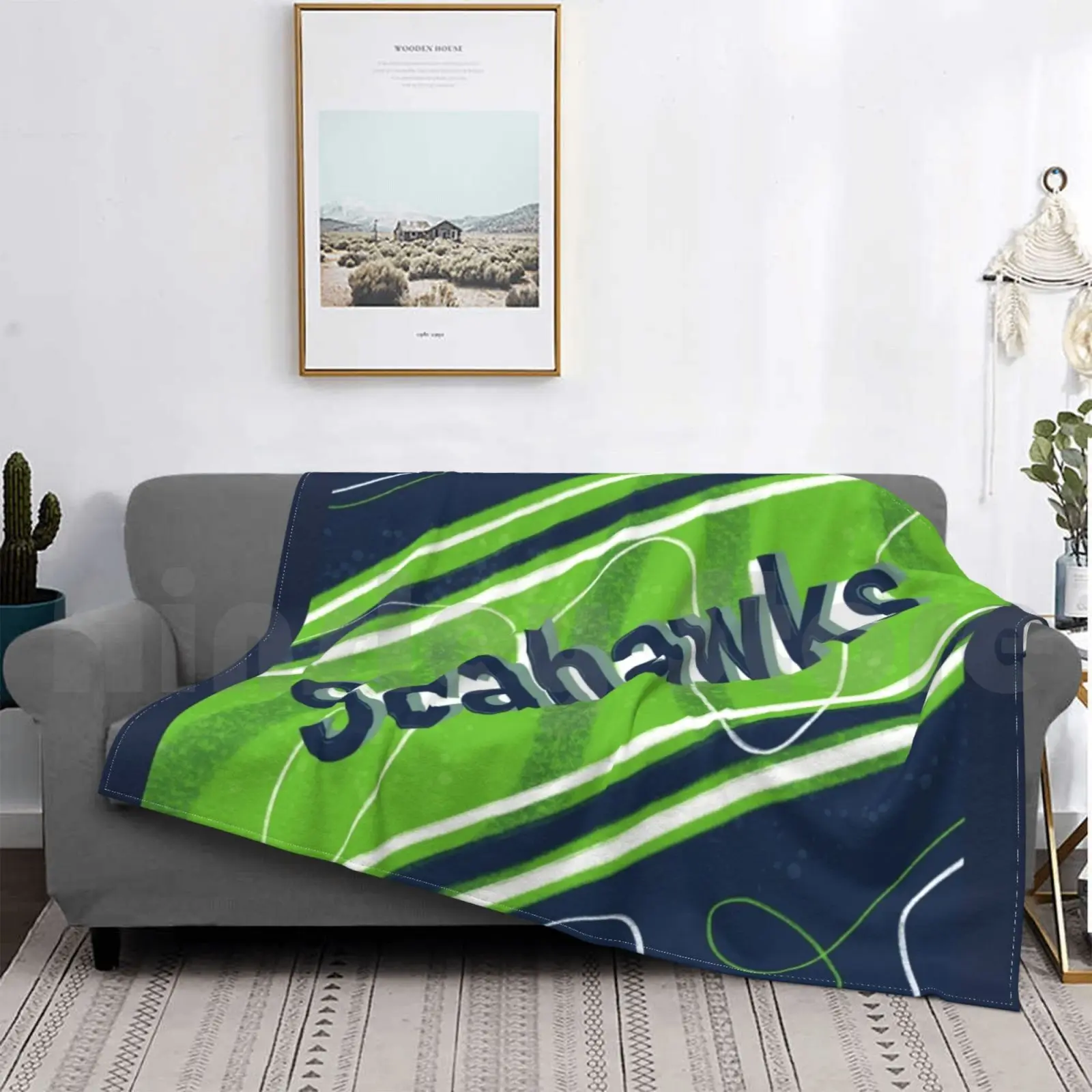 Coperta Fashion Custom Seahawks Seahawks Design Sports Football Seattle 12 Green Blue Doodle Fun Seahawks