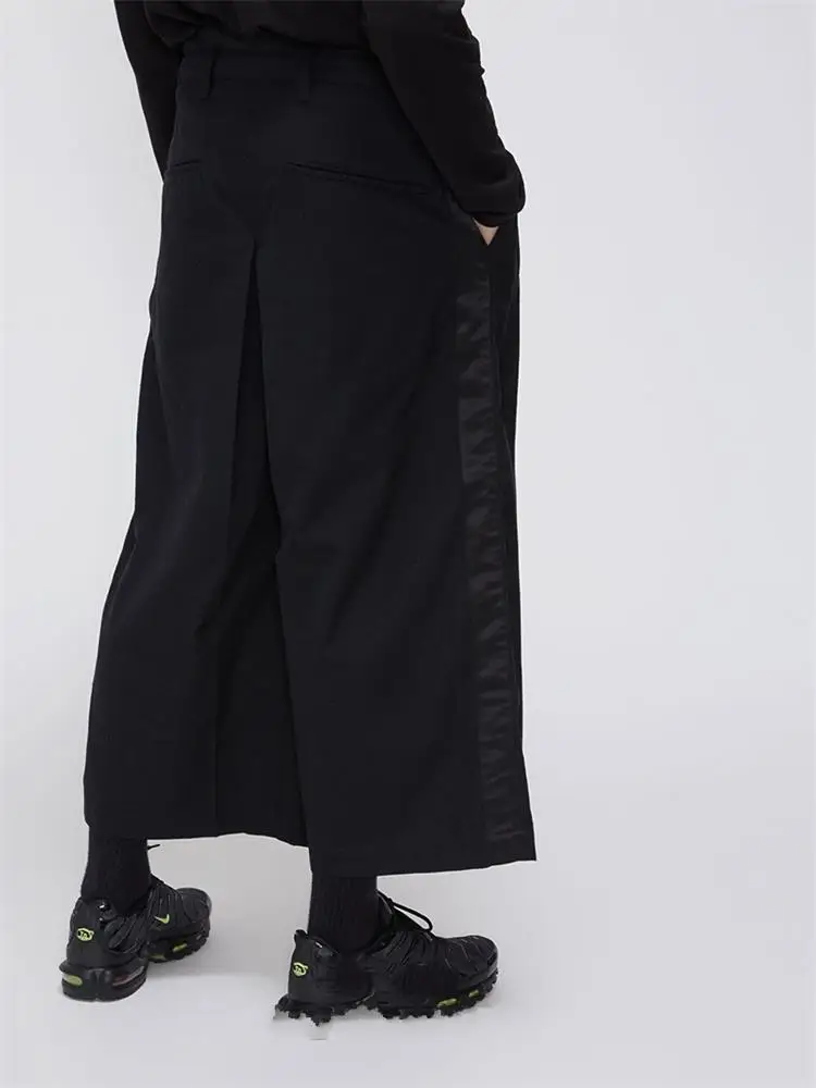 Men's Pant Skirt Casual Pants Wide Leg Pants Spring And Autumn New Black Loose Fashion Large Size Irregular Nine Minutes Pants