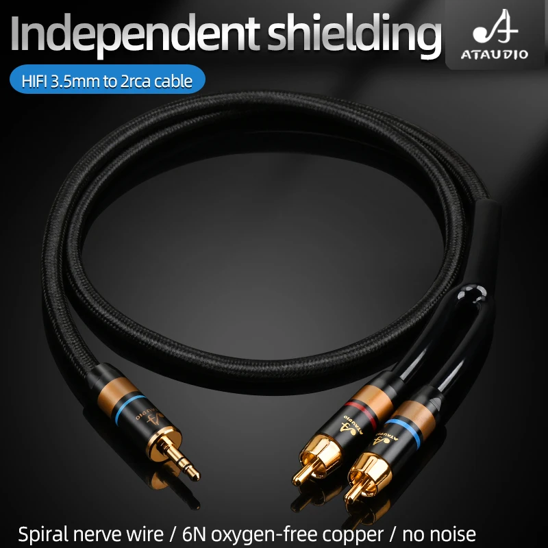 HIFI 3.5 mm to 2rca audio cable 6N OFC HiFi Phone Computer to Amplifier  Audio Cable AUX RCA  Jack 3.5 Y Splitter cable