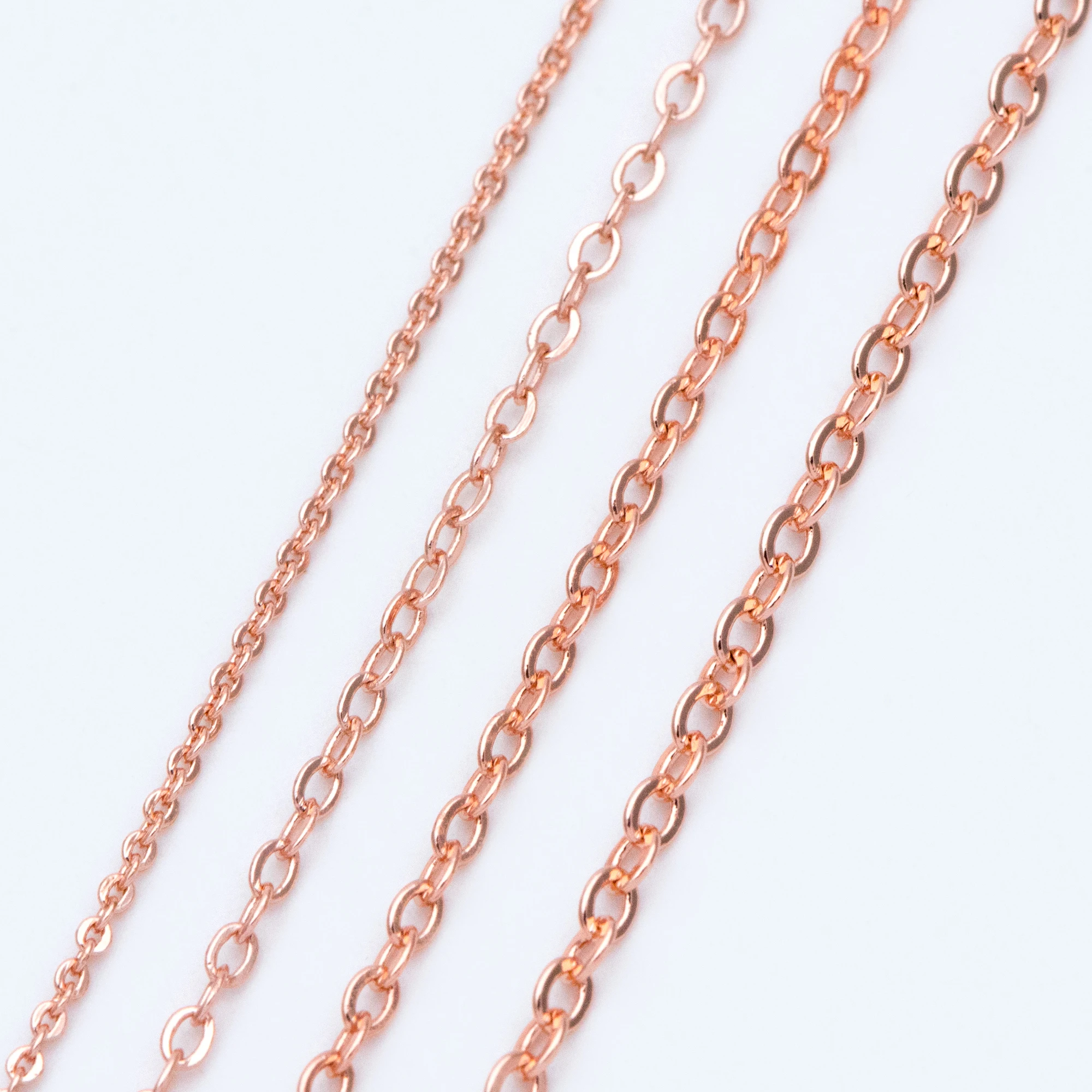 Rose Gold Flat Oval Cable Chains, Real Gold Plated Brass Tiny Chains, 1.2/ 1.7/ 2 / 2.1mm Thin Chains (LK-187)/ 1 Meter=3.3 Ft