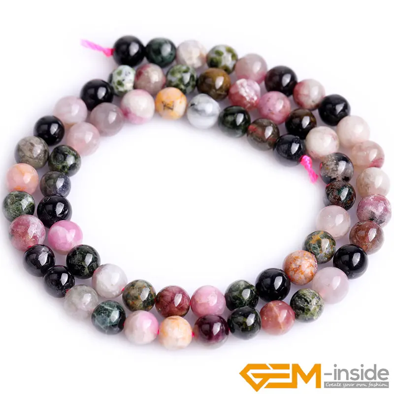 Natual Stone Multicolor Tourmaline Round Bead For Jewelry Making Strand 15 inch DIY Bracelet Necklace Jewelry Beads 6mm 8mm 10mm