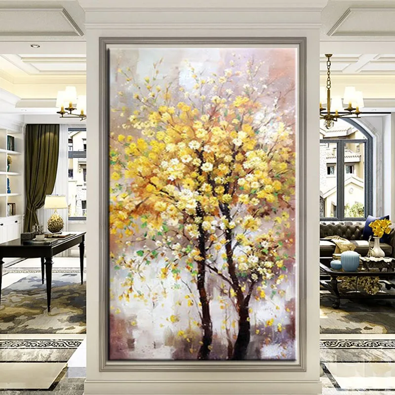 

100% Hand Painted Gold Abstract Flower Design Wall Hangings Canvas Art Handmade Oil Painting Wall Decor Large Size Frameless