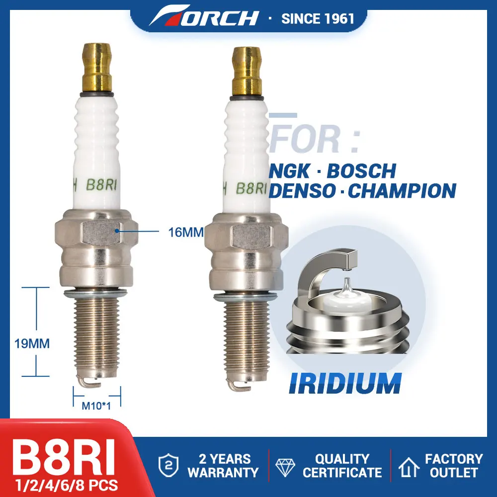 1-8PCS Iridium Spark Plug Torch B8RI Replace for CR8EIX C8E CR8E CR8EB Denso U24ESR-N U24ES-N U24ESRNZ-U IU24 YAMAHA 90793-20150