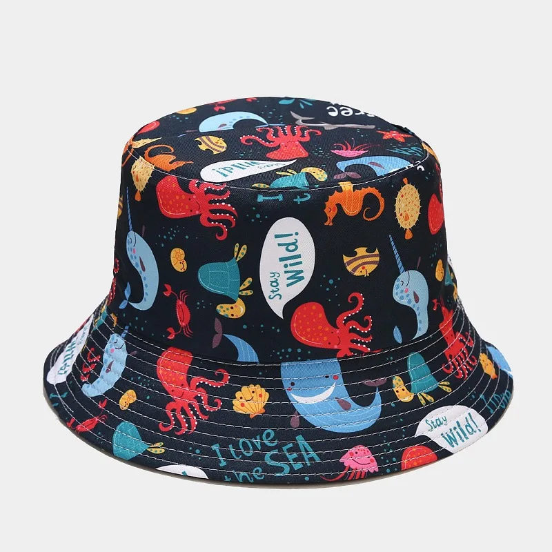 2022 New Funny Anime Cartoon Bucket Hat Reversible Fisherman Hat Unisex Street Hip Hop Flat Cap Fishing Bob Hat