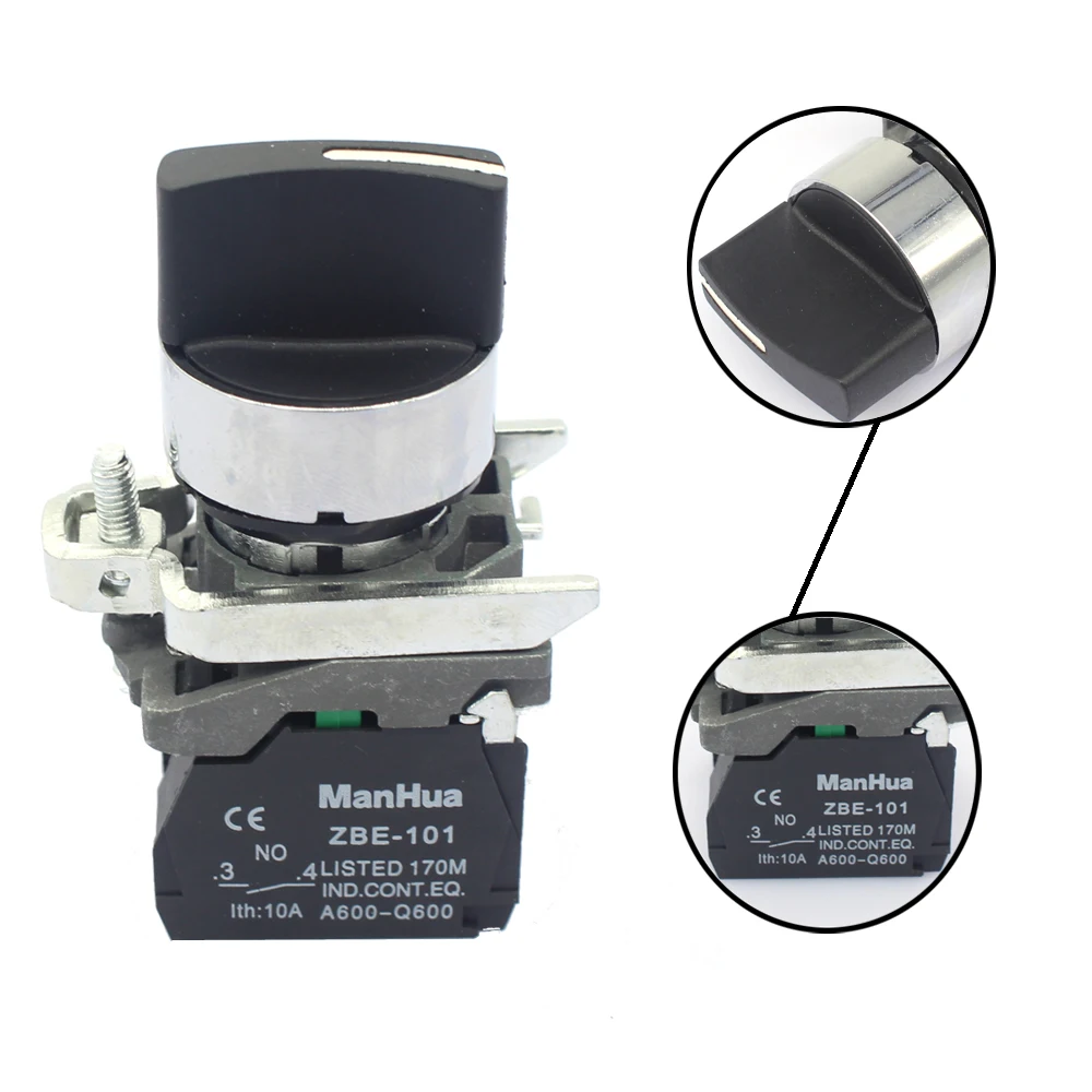 ManHua XB4-BD33 220V 2NO electrical standard handle 3 position stay put selector push button switch