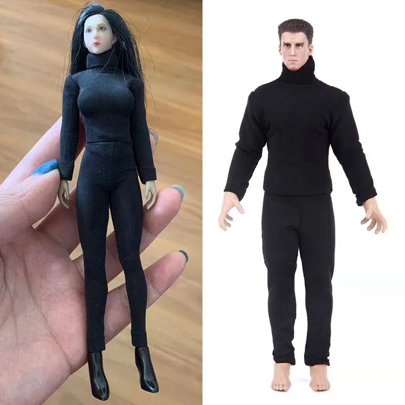 

1/12 Scale Male Female Sexy Black Turtleneck Stretch Tights Base Top Trousers Set For 12inches Action Figure Doll Model