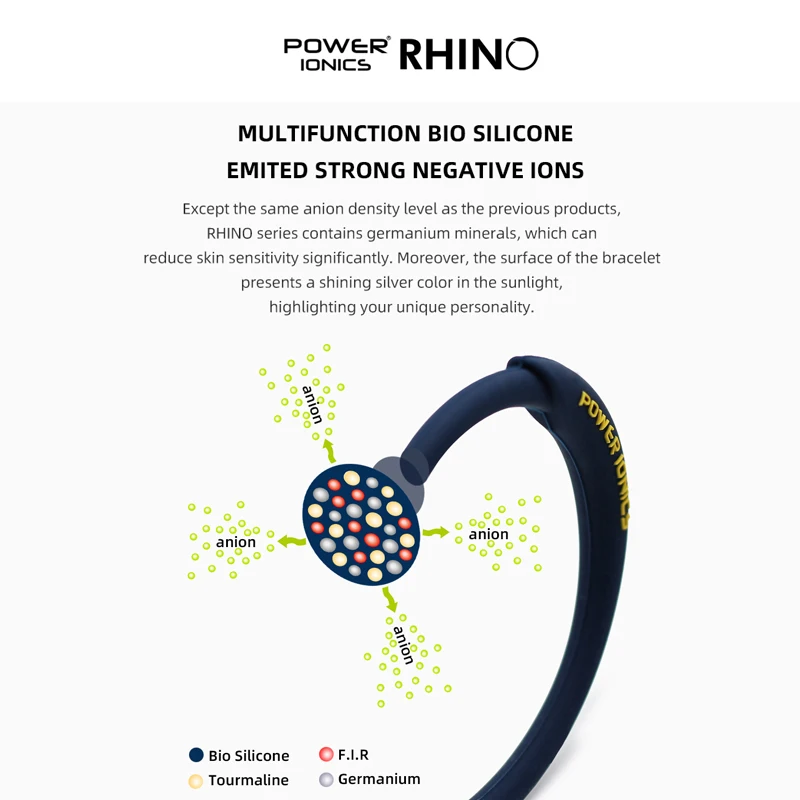 New Power Ionics Rhino Men Women 2000 Anions Waterproof Sports Bracelets Bangles Wristband