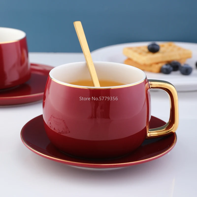 Ceramic Coffee Tea Cups and Mugs Travel Coffee Cup Saucer Set Porcelain Teacup with The Spoon Drinking