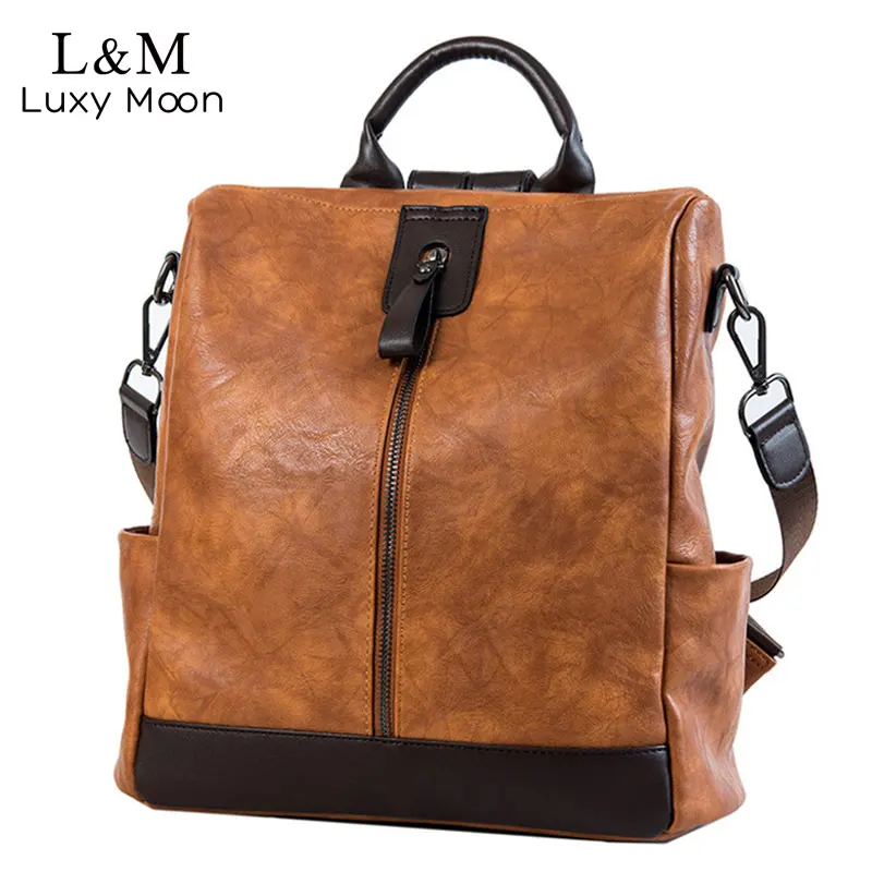 Zaino in pelle da donna Vintage borsa A tracolla morbida multifunzione per borsa da viaggio grande Bookbag femminile Patch Sac A Dos Mochila XA279H