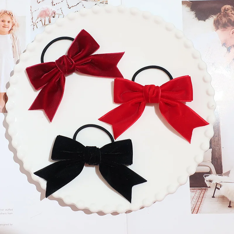 

25pcs/5C Velvet Bow Elastic Hair Bands Solid Bowknot Ponytail Holder Princess Headwear Fashion Hair Accessories for Girls