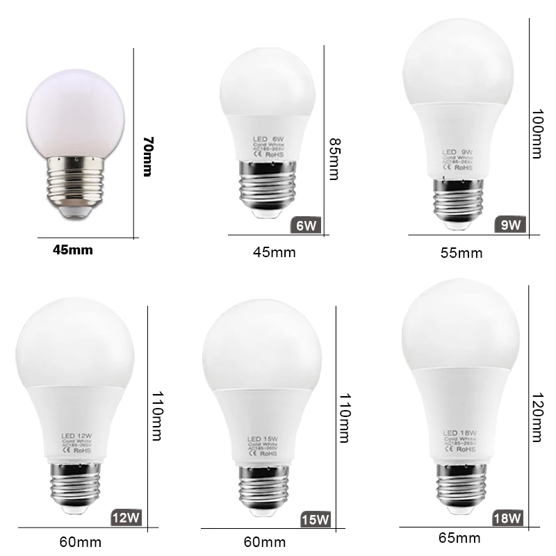 10pcs LED Bulb Lamps E27 AC220V 240V Real Power LED Lamp 18W 15W 12W 9W 6W 3W Lampada LED Spotlight Table Lamp LED Light