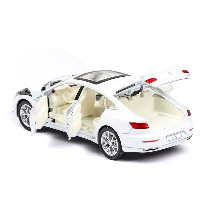 1:32 Scale Diecast Toy Car Model Volkswagen CC Pull Back Doors Openable Sound & Light Educational Collection Gift For Kid