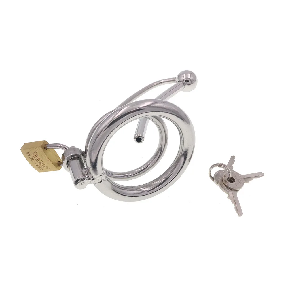 Male Urethral Plug Cock Cage Stainless Steel Hollow Catheter Insert Dilator Penis Ring Chastity Lock Masturbator Sex Toy for Men