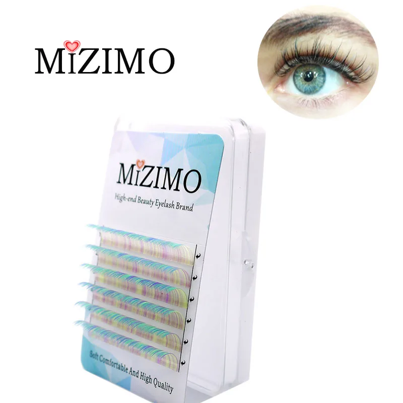 MIZIMO spersonalizowany kolor szczepione rzęsy niebieski fioletowy dwukolorowy sztuczny norek włosy ręcznie narzędzie do przedłużania rzęs