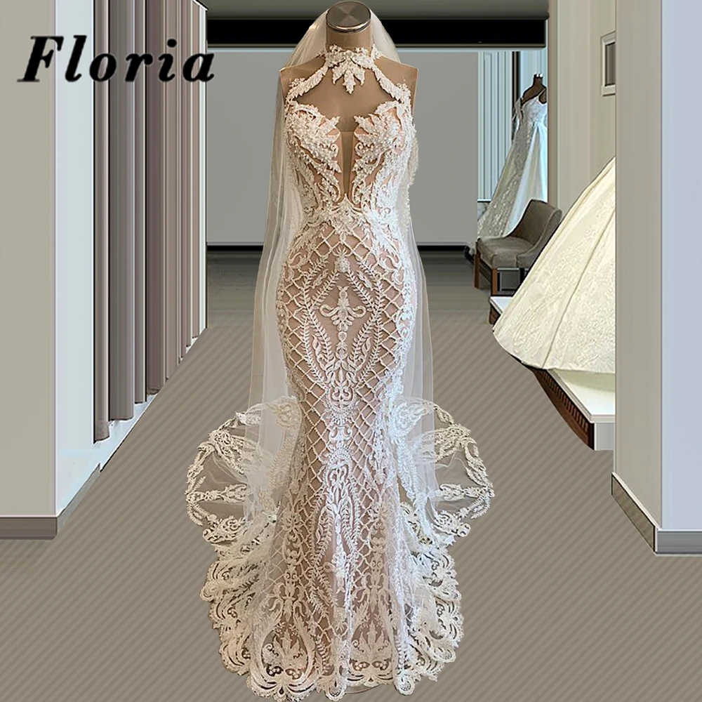 

Robe De Mariee Mermaid Wedding Dress With Veils 2025 Bride Dresses Applique Handmade Bridal Gown Dubai Arabic Formal Beaded Gown