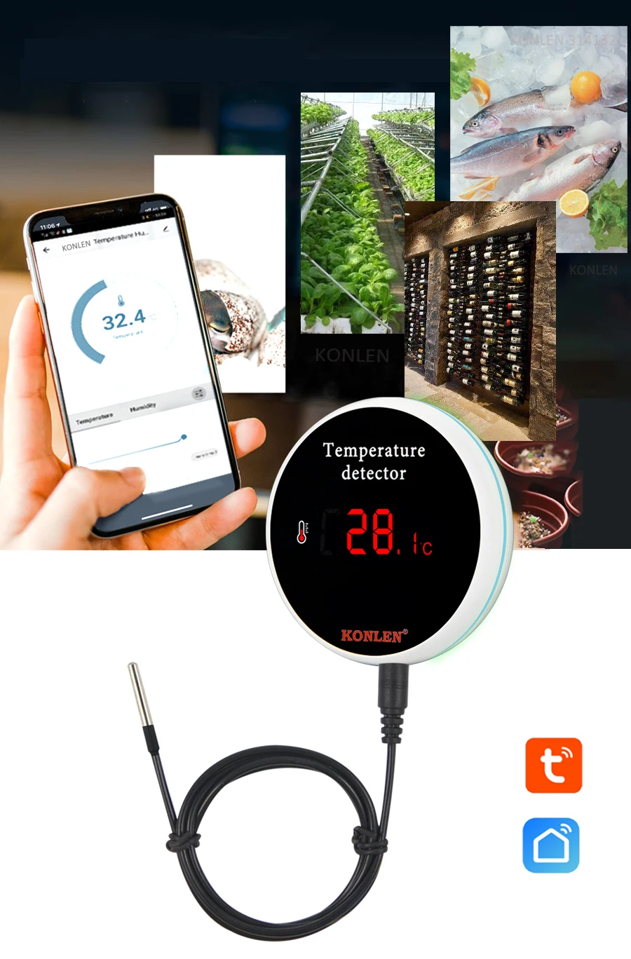 Capteur Température WiFi Tuya Smartlife – Thermomètre Connecté Maison Piscine Chambre Avec Alarme – Prise UE