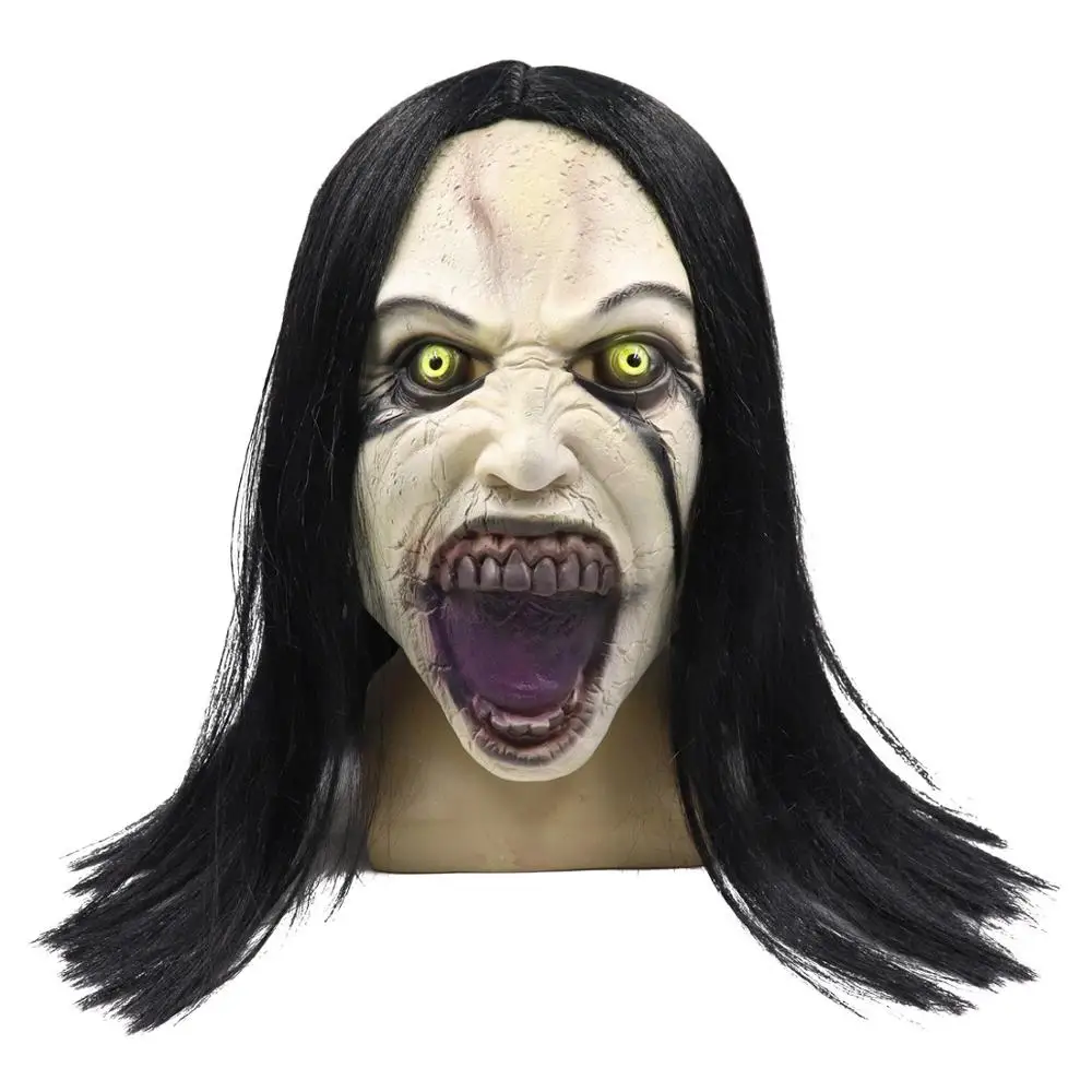 

high quality Halloween curse mask blood Scary brunette horrible Haunted house props cosplay