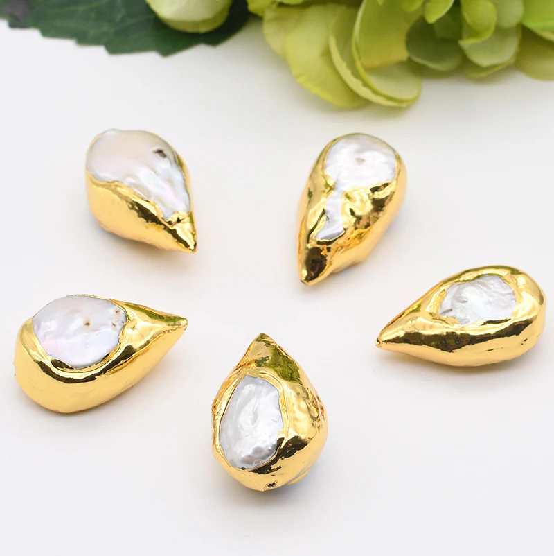 5pcs Freshwater Cultured White Keshi Pearl Metal Plated Spacer Loose Beads Jewelry Finding For Women Jewelry M