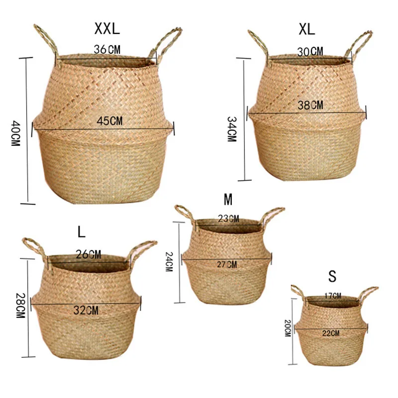 22CM/27CM/32CM/38CM/45CM Large Seagrass Wickerwork Basket Rattan Hanging Flower Pot Dirty Laundry Hamper Storage For Home Garden