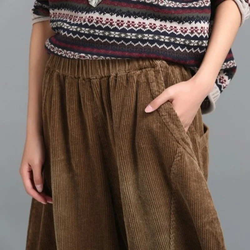 

Corduroy Women Pants Cargo Harem Pants Streetwear Harajuku Elastic High Waist Lantern Pants Wide Leg Trousers Female Sweatpants