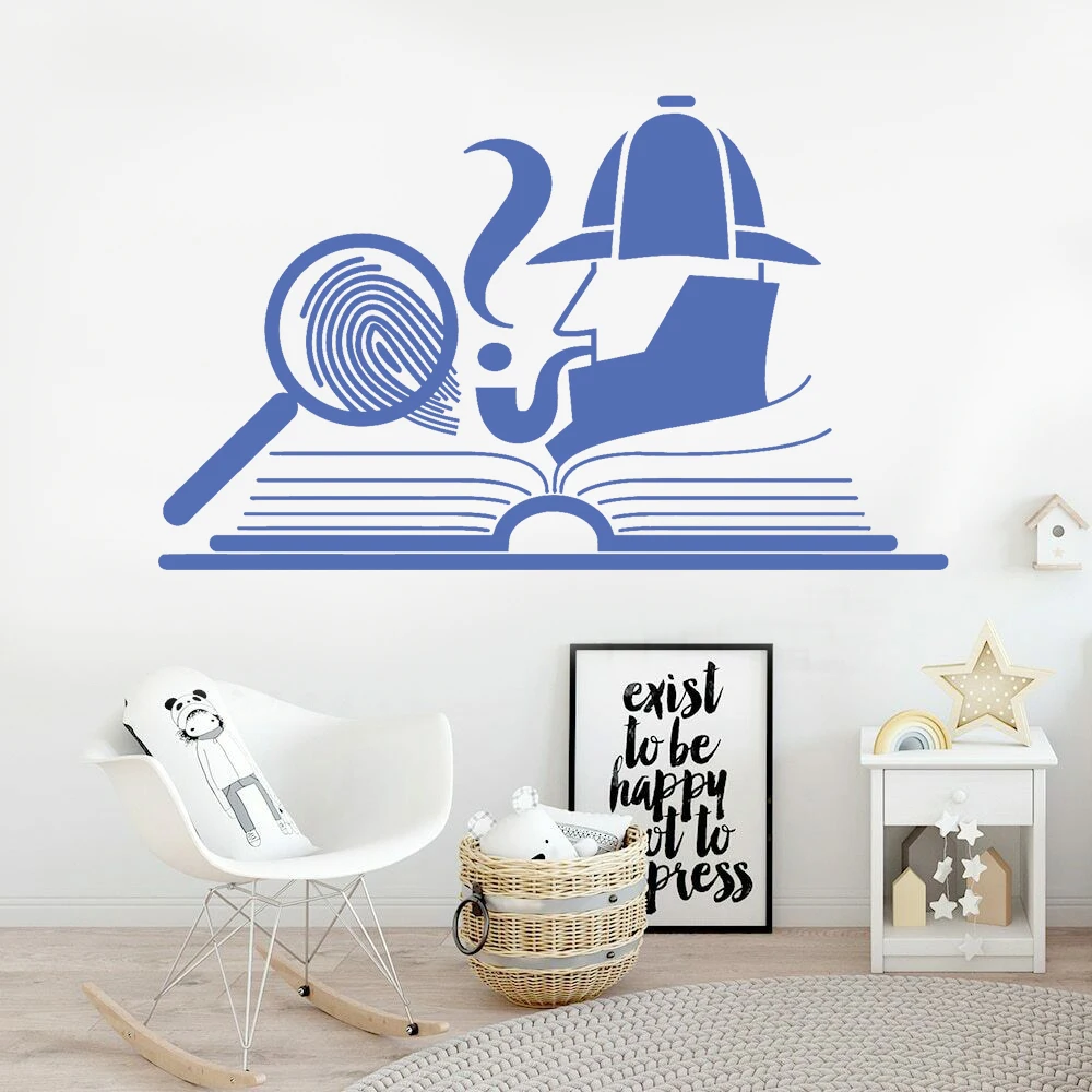 Sleuth Wall Decal Detective Loupe Fingerprint Open Book Cartoon Pattern Vinyl Wall Stickers Home Decoration Kids Room Z552