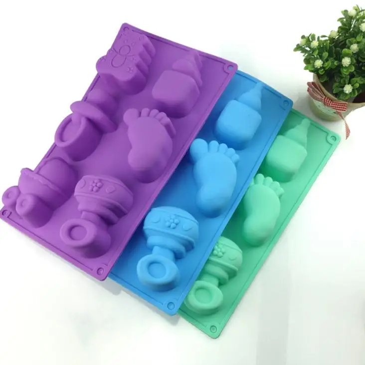 Diy Rectangle Feeding Bottle Moulds Silicone Baby Feet Handmade Soap Molds Cake Cookies Baking Mold SN3166