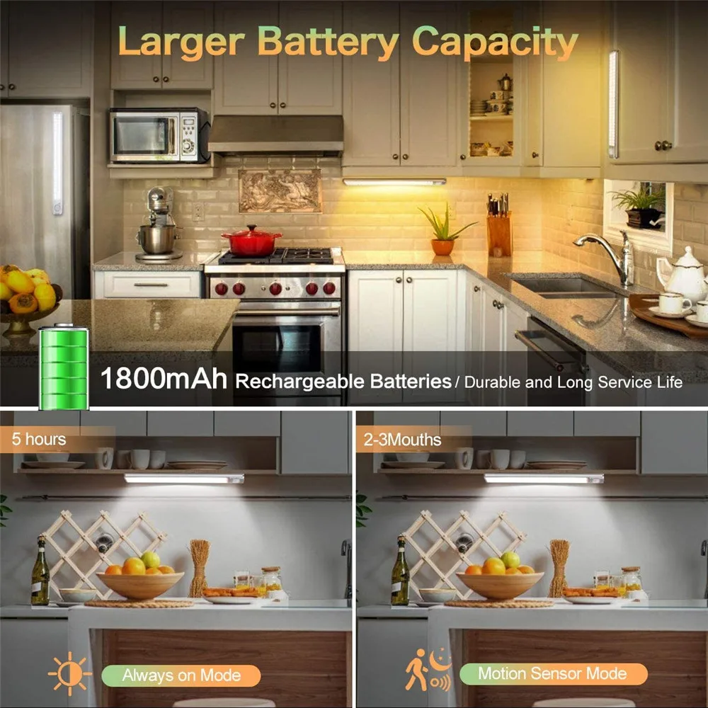 30/40cm Night Light Motion Sensor Light USB Rechargeable Magnetic LED Under Cabinet Lamp Wardrobe Closet Kitchen LED Lighting