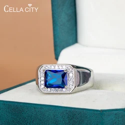 Cellacity Men Ring Silver  Jewelry Classic Emerald Sapphire Zircon Gemstones Finger Rings for Wedding Engagement Gift