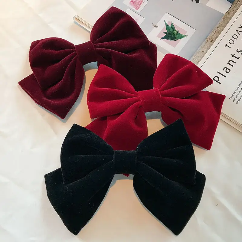 2022 Velvet Bow Barrette with Clip Kids Women Girls Elegant Hair Pins Vintage Black Wine Red Prom Hair Accessories