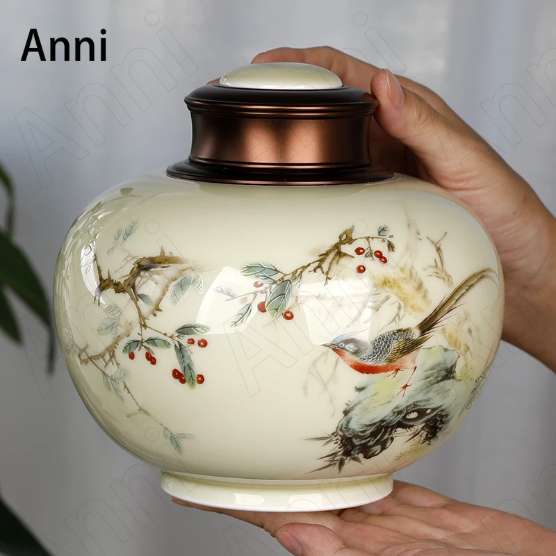 

Chinese Vintage Ceramic Tea Tins Creativity Hand Painted Magpie Decorative Tea Leaves Sealed Storage Tank Teahouse Ornaments