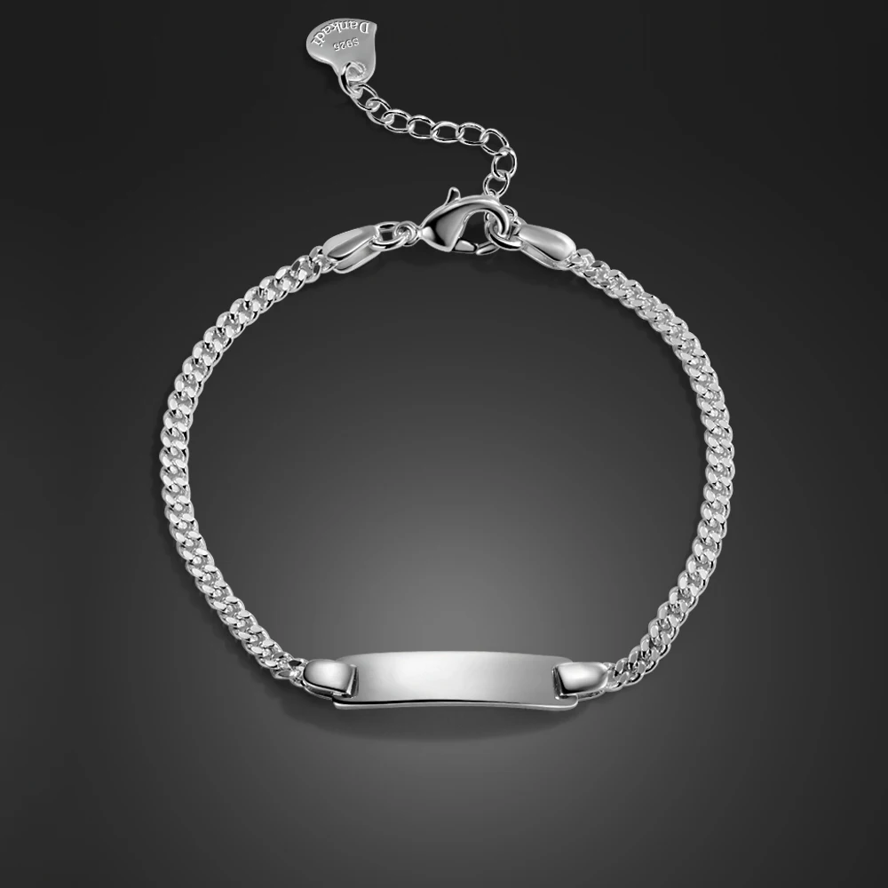 Fashion 100% 925 Sterling Silver Baby Children Bracelet Men & Woman Couples Classic Cuban Chain Bangle Boy Jewelry Gift