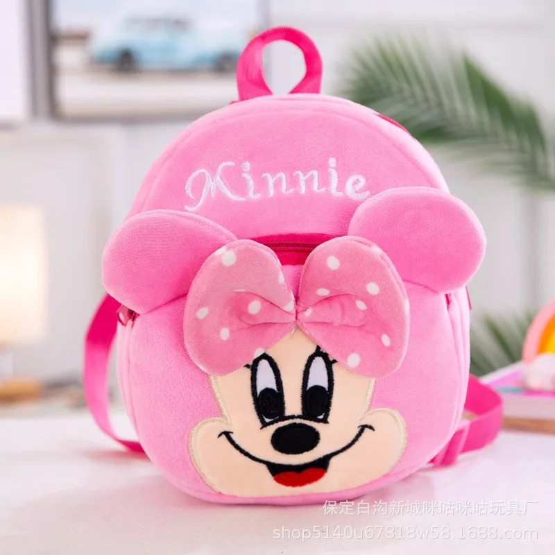 Genuine Disney Plush Backpack Mickey Mouse Minnie Winnie The Pooh Stitch Kindergarten Baby School Bag Anime Cartoons Kids Bags