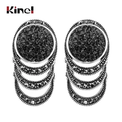 Kinel Hot 2021 Fashion Black Broken Stone Earring For Women Boho Tibetan Silver Ethnic Engagement Jewelry Earrings Accessories