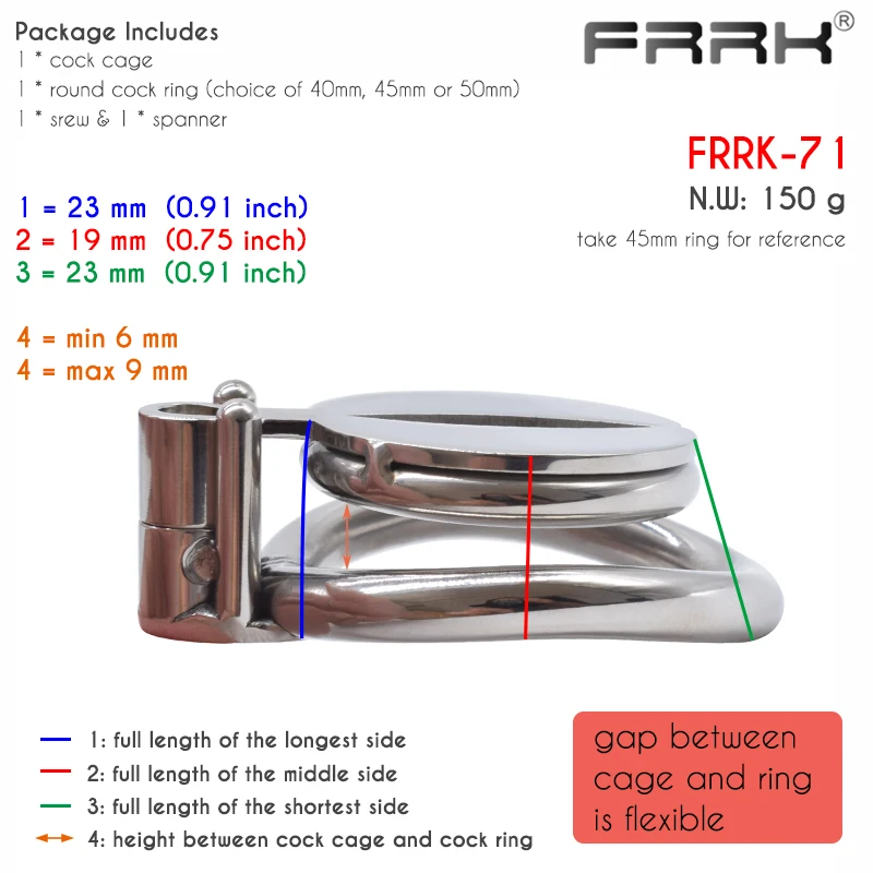 FRRK Flat Male Chastity Cage with Hex Cock Lock Steel Penis Rings BDSM Intimate Sex Products Adults Toys for Men 정조대