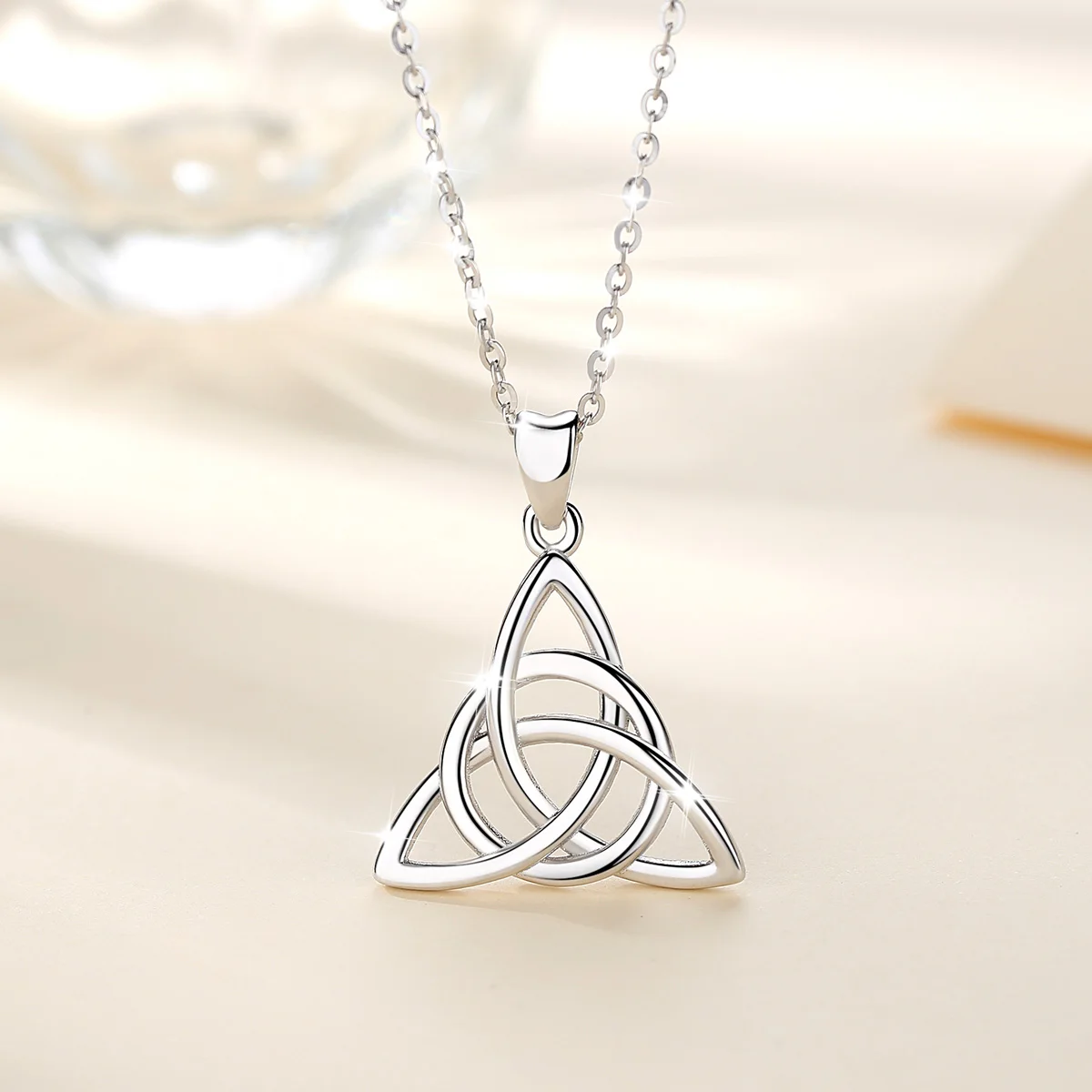 Eudora Real 925 Sterling Silver Triangle Celtics Knot Pendant Neckalce Women Fashion Sliver Jewelry for Birthday Gift Box CYD138