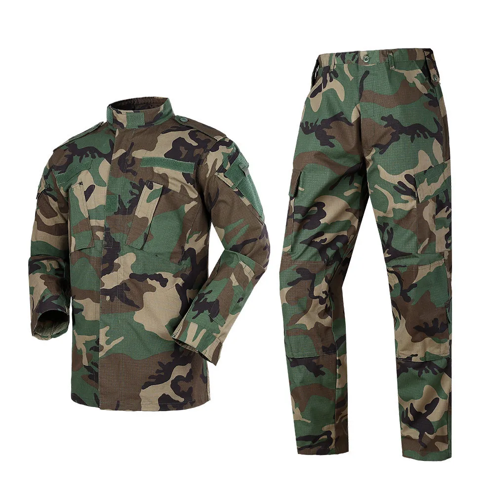 Mens Uniform Woodland Camoflage Shirt And Pants Set Outdoor Climbing Cycling Training Hunting Clothing Men Suit